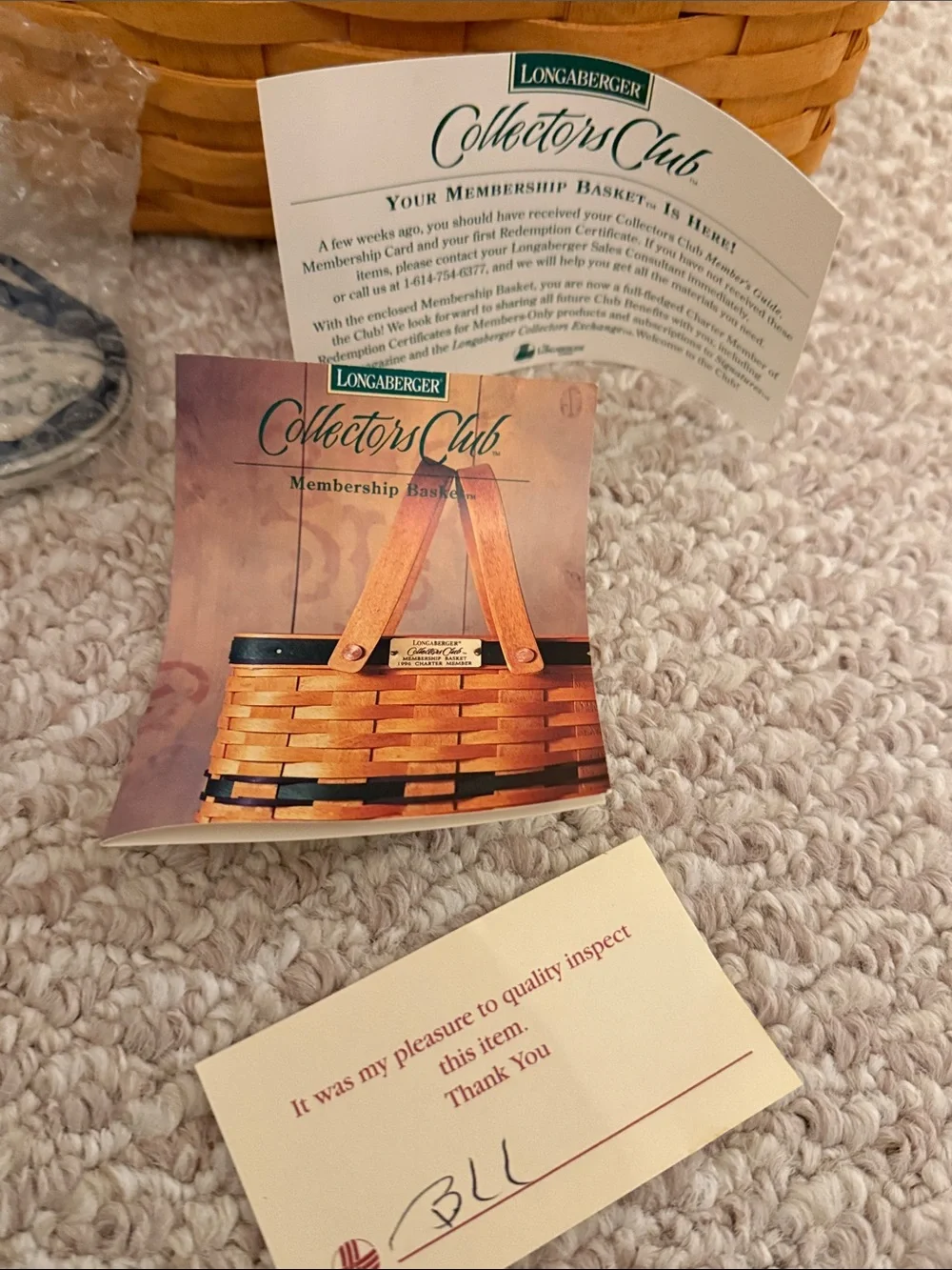 Longaberger Collectors Club Membership Basket 1996 Charter Member